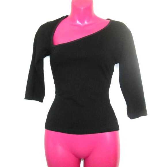 sexy shirt y2k vintage asymmetric black top size extra small xs - Picture 1 of 3